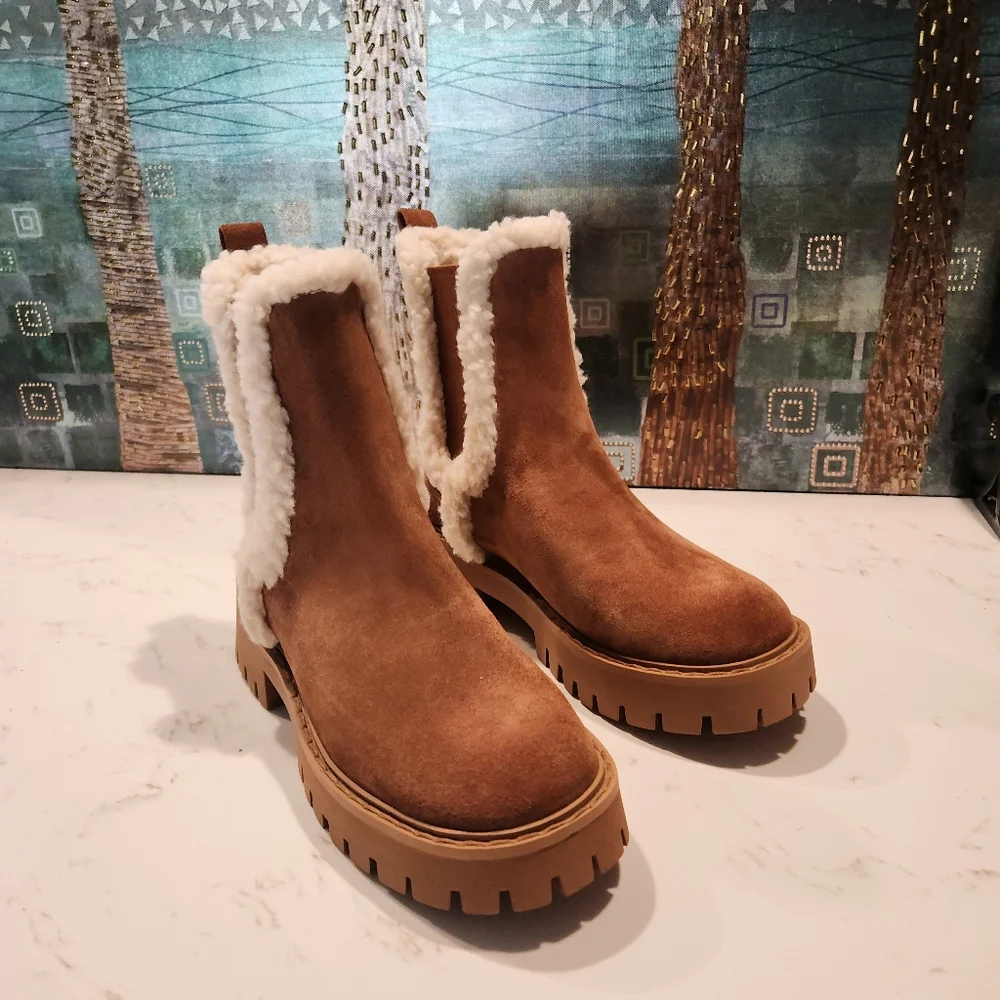 Michael Kors Tan Shearling Chelsea Boots